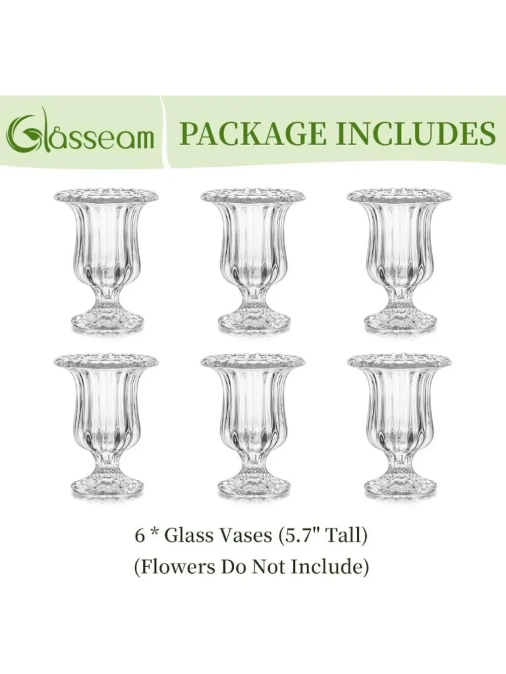 Set of 6 Small Ribbed Glass Pedestal Vases | Vintage Floral Centerpieces for
